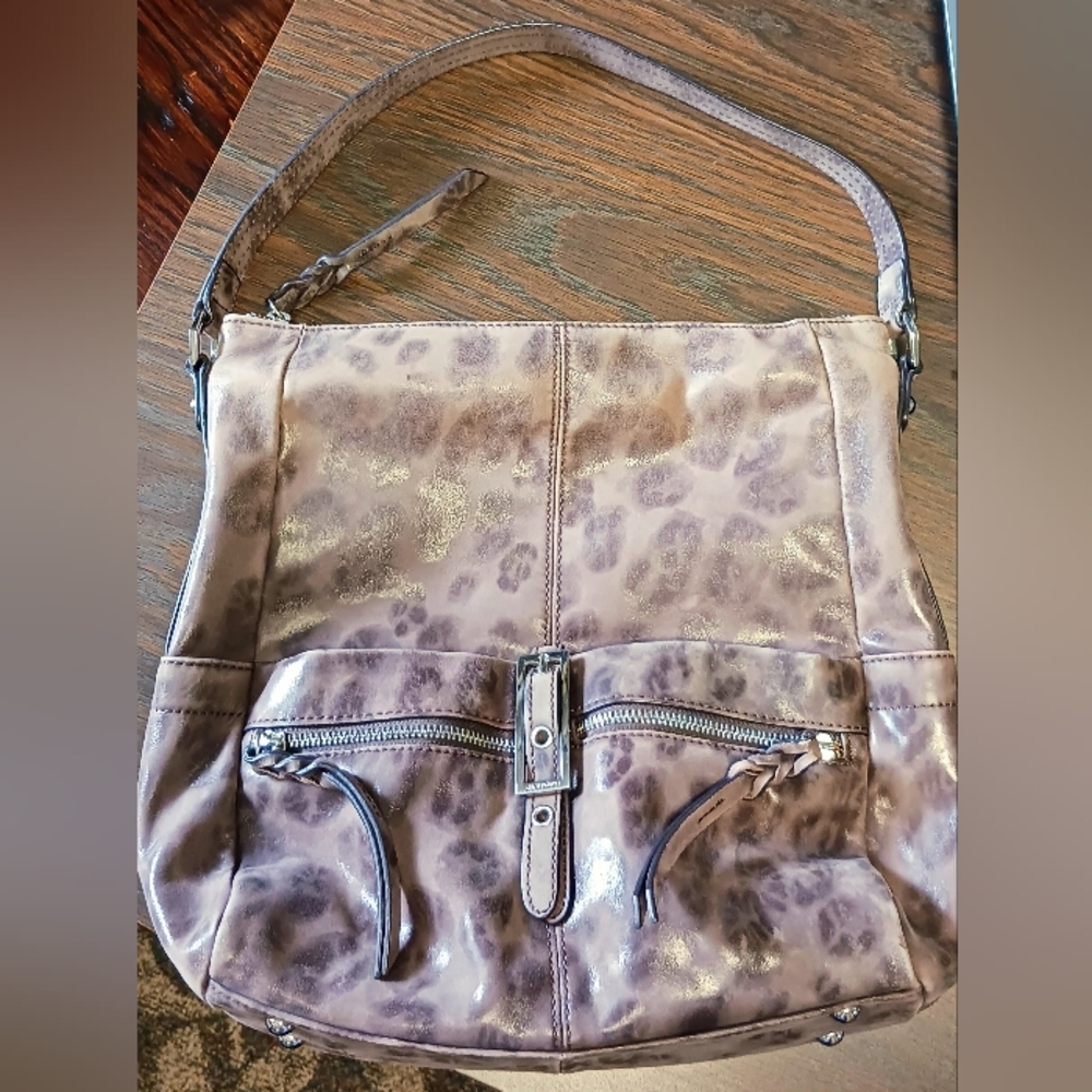 B Makowsky Animal Print Leather Hobo Bag, 12" wide x 13" length